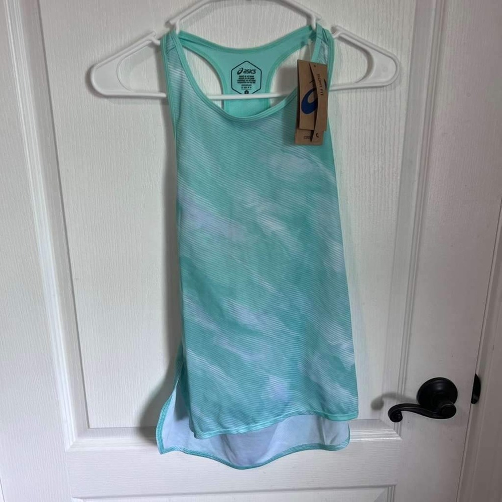 Asics Match Graphic Tank Womens Small Mint Green Racerback Cooling 2042A236 NEW